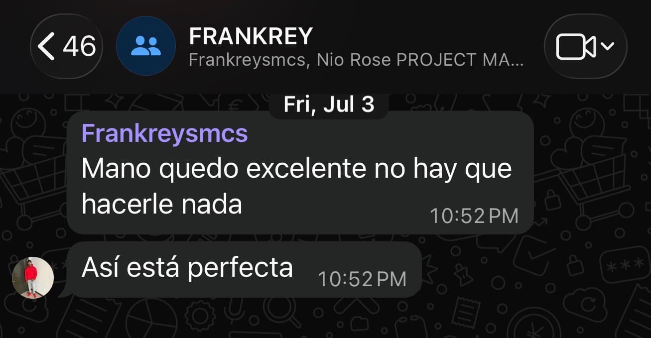 Testimonio de Frankreysmcs por WhatsApp: «Mano quedó excelente, no hay que hacerle nada. Así está perfecta»