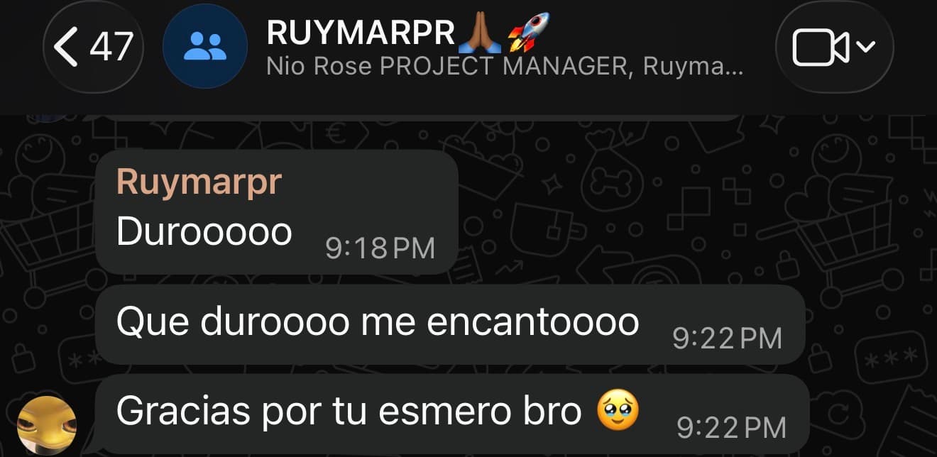 Testimonio de Ruymarpr por WhatsApp: «Durooooo. Que duroooo me encantoooo. Gracias por tu esmero bro»